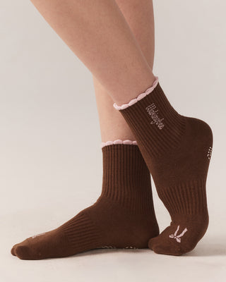 Ribbon Grip Socks (Chocolate)