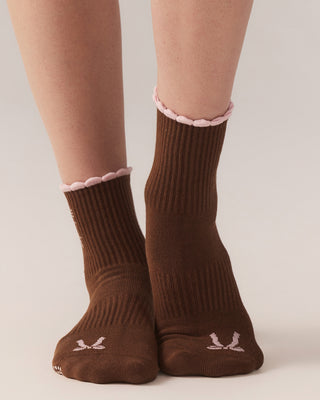 Ribbon Grip Socks (Chocolate)