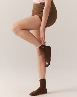 Ribbon Grip Socks (Chocolate)